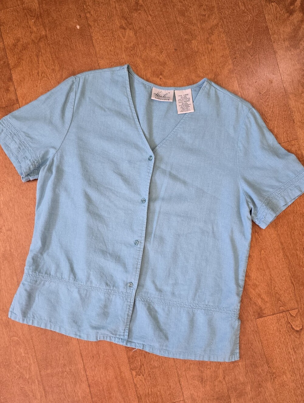 Vintage Kathie Lee button down  linen/rayon blend  green shirt size large